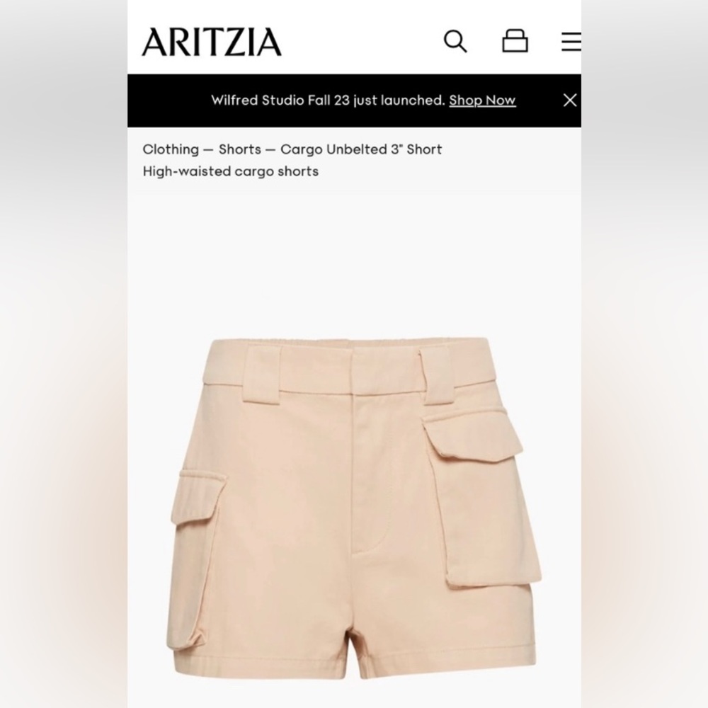 Aritzia Tna light khaki tan cargo shorts with asymmetrical pockets